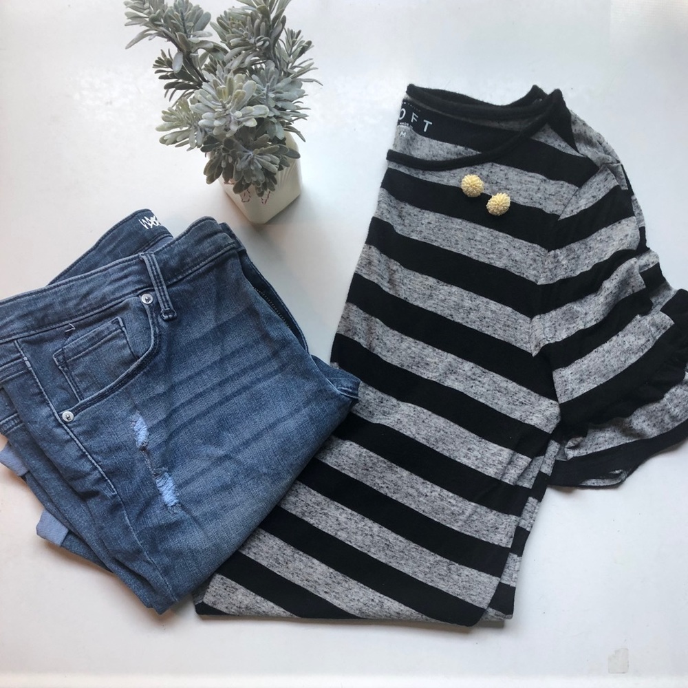 LOFT large black and grey stripped top